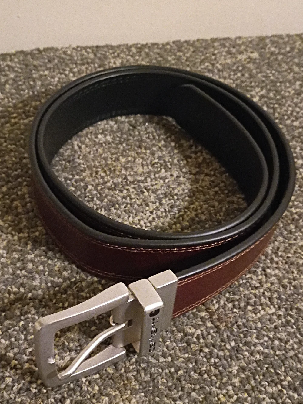 Carhartt Men's Black And Brown Leather Belt with Silver Buckle Reversible